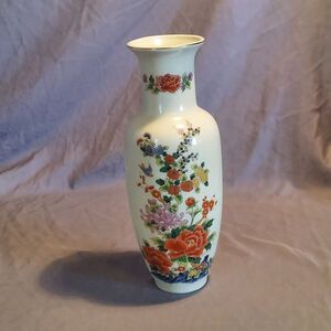 Japanese Vintage Porcelain Floral 11" Vase Gold Trim Marked with Stamped on Base
